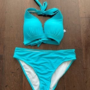 Turquoise Blue Two Piece Swim Top and Swim Bottom